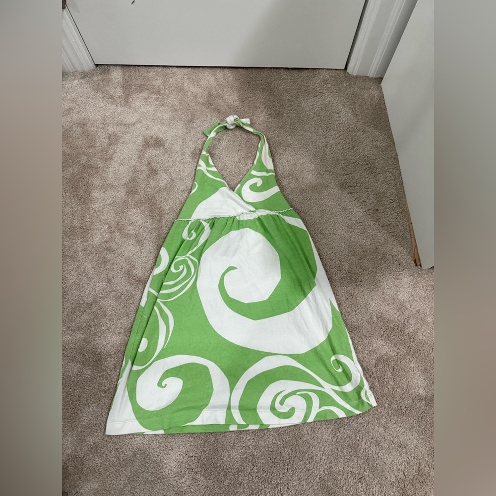 Y2K Old Navy green + white halter tunic/dress w/ swirl (fair)